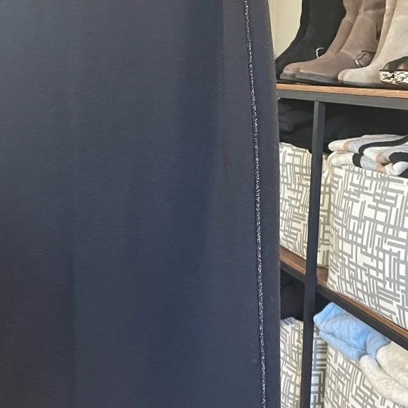 Marc Cain knit black knee length skirt with metallic silver side seams. - Picture 5 of 14